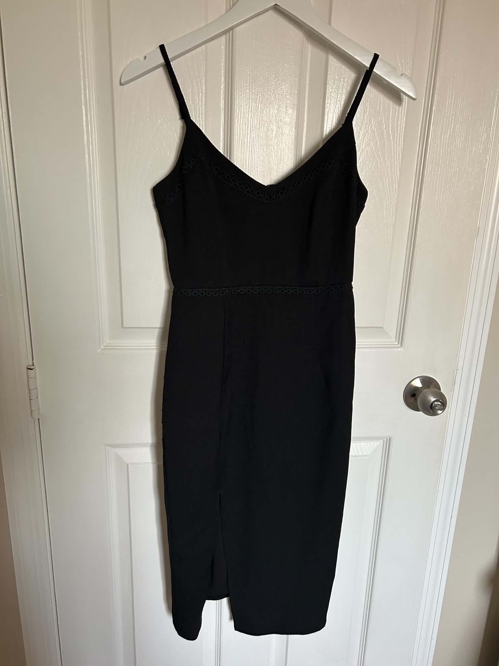Women’s Black Midi Slip Dress with Spaghetti Straps